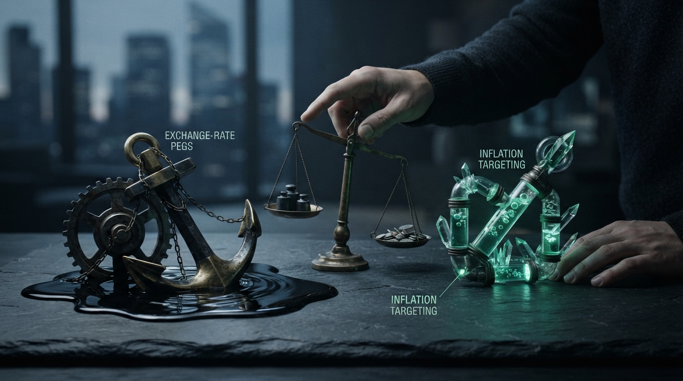 Editorial illustration for Inflation Targeting vs. Exchange-Rate Pegs: How Emerging Markets Choose Between Two Imperfect Anchors